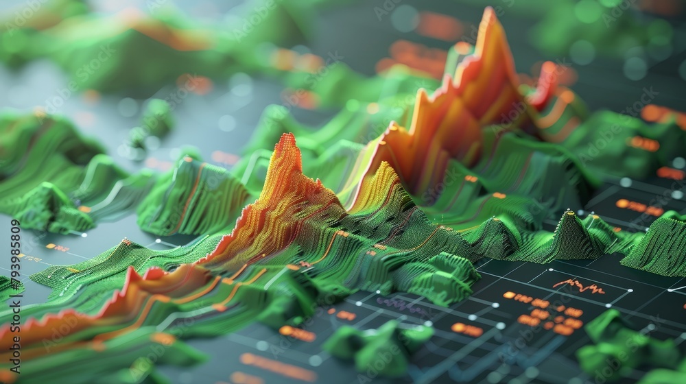 Poster a 3d rendering of a circuit board with glowing green and orange lines