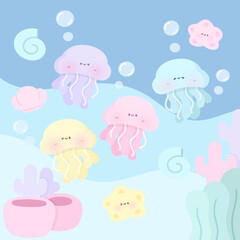 Pattern: cartoon jellyfish under the sea, pastel colors.