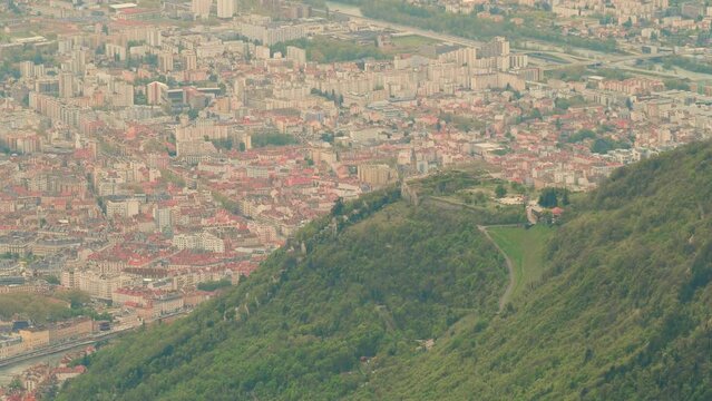 Centre of Grenoble and the Fort de la Bastille, view from above, France