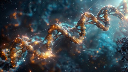 Obraz na płótnie Canvas A glowing double helix representing DNA.