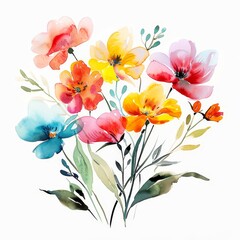 Obraz na płótnie Canvas Spring flowers in rich watercolors, vibrant and isolated on white --ar 1:1 Job ID: b8198ecf-fb89-4868-bc48-d95b6b976649