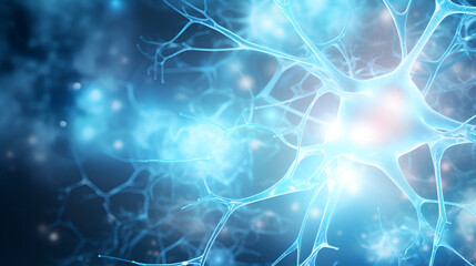 Active nerve cell s blue color Medicine biology background   that work for our body with nerve cells background - obrazy, fototapety, plakaty
