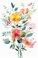 Spring floral bunch in bright watercolors, isolated on white --ar 2:3 Job ID: 91025edb-9c9c-4e48-83c8-88b2febb62dc