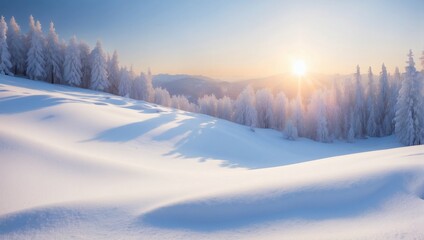 Winter Wonderland, Sunlit Smooth White Snow Background
