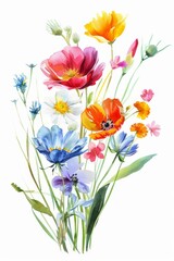 Vivid and colorful spring flowers in watercolor style, isolated on white --ar 2:3 Job ID: 9998f732-8d63-499c-a33a-08906f36fa87