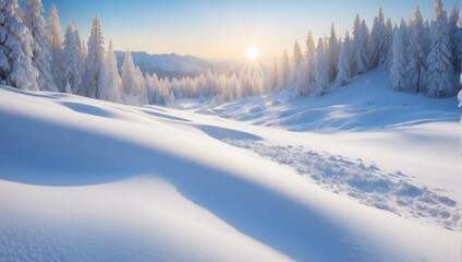 Fototapeta na wymiar Winter Wonderland, Sunlit Smooth White Snow Background