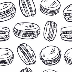 Vector, seamless pattern of macaroons, hand drawn in doodle style