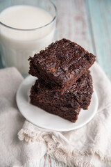 Brownies cut in square pieces chunky texture dessert sweet food