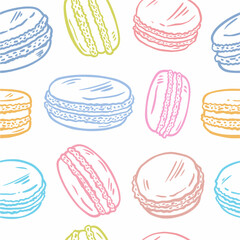 Vector, seamless pattern of macaroons, hand drawn in doodle style
