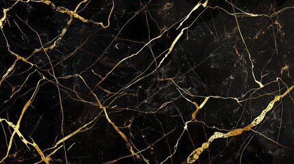 A Network of Gilded Cracks Over Black Marble - The Intersection of Art and Geology.