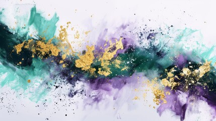 Abstract Cosmic Dance. Aquatic Blues and Amethyst Purples with Gold Dust.