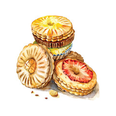 a drawing of a kiwi and some other fruits.