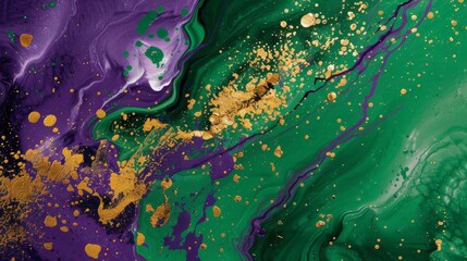 Emerald and Amethyst Abstract. A Vivid Canvas Sprinkled with Gold.