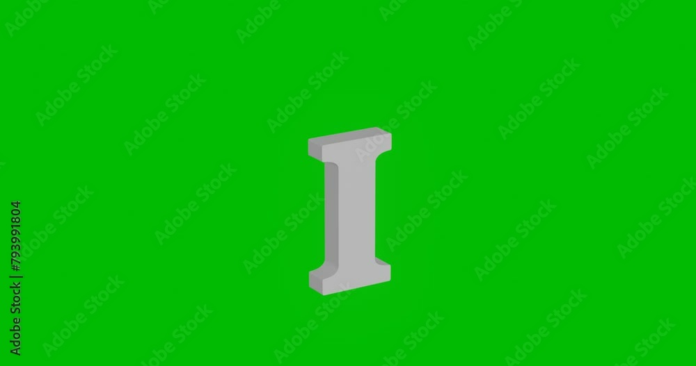 Poster animation of rotation of a white capital letter i symbol with shadow. simple and complex rotation. s