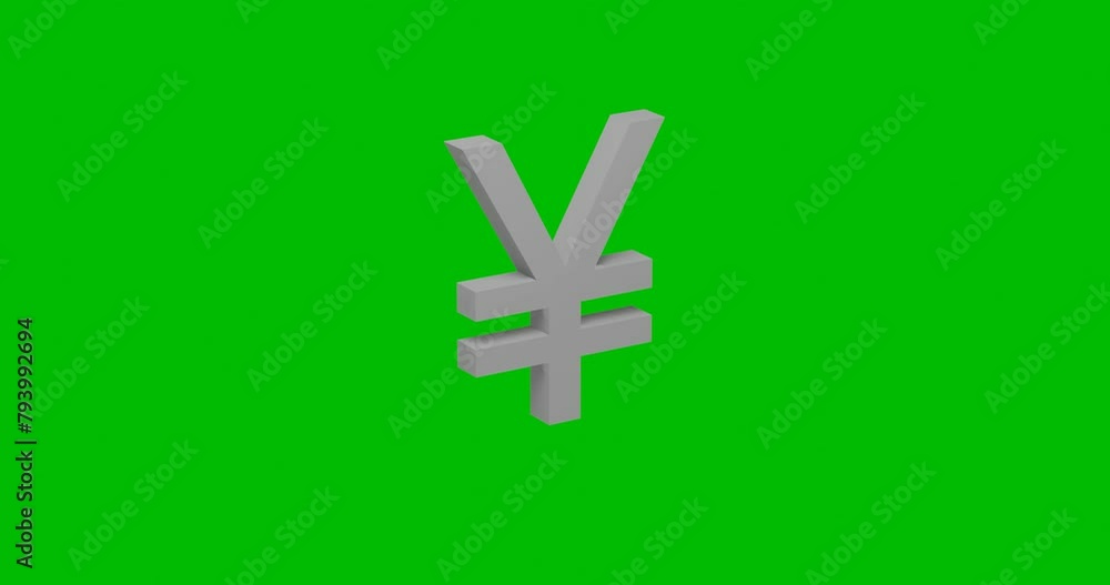 Poster animation of rotation of a white yuan symbol with shadow. simple and complex rotation. seamless loop