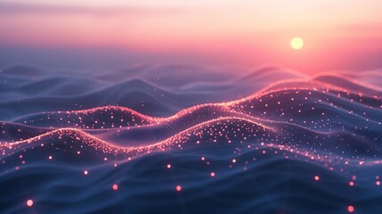 Abstract Digital Waves in Sunset Hues, Modern Wallpaper Banner Background.