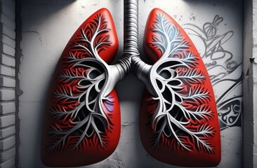 Human lung in graffiti style,abstract lung on wall close-up,TB and pneumonia fight day