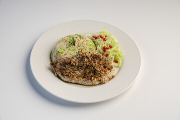 Keto diet healthy plate with Grill Chicken, Mixed Couscous and Red Rice, Vegetables