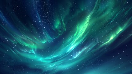 Abstract northern lights background with green and blue aurora