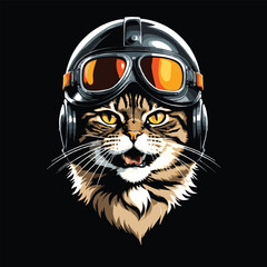 Cat wearing Sunglasses and Helmet in Vintage Cartoon Character Style