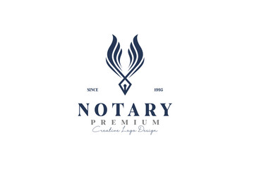pen wings notary logo icon design with wings graphic symbol for writer, author logo template