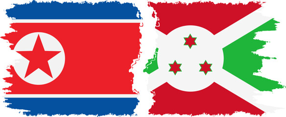 Burundi and North Korea grunge flags connection vector