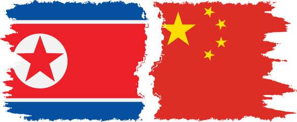 China and North Korea grunge flags connection vector