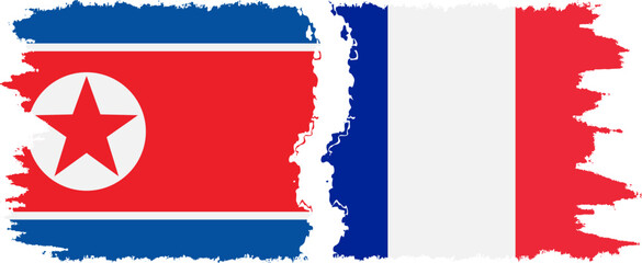 France and North Korea grunge flags connection vector