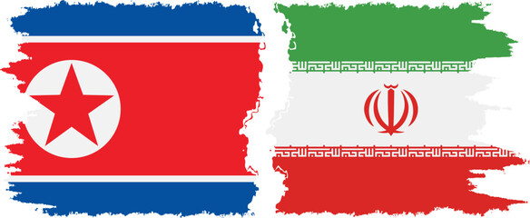 Iran and North Korea grunge flags connection vector