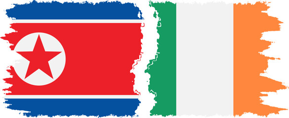Ireland and North Korea grunge flags connection vector