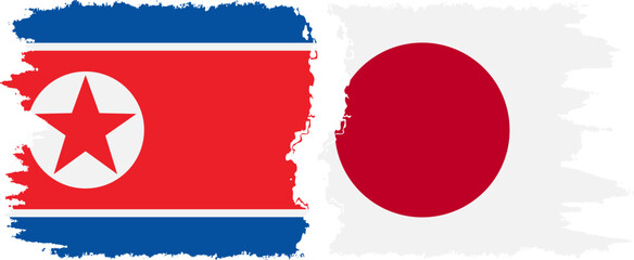 Japan and North Korea grunge flags connection vector