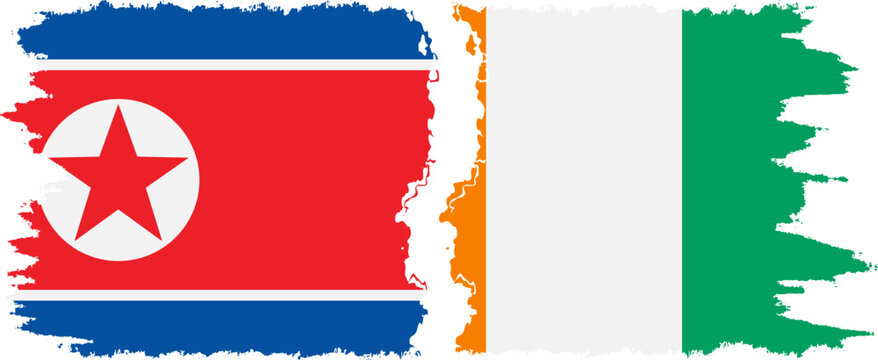 Ivory Coast and North Korea grunge flags connection vector