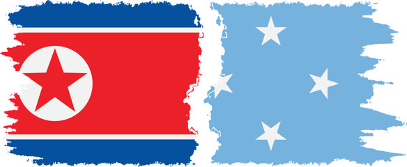 Federated States of Micronesia and North Korea grunge flags connection v - obrazy, fototapety, plakaty