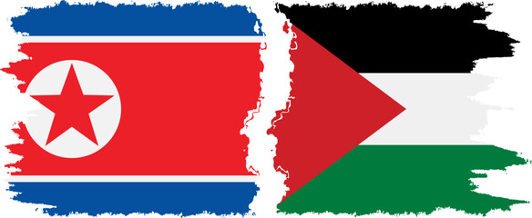 Palestine and North Korea grunge flags connection vector