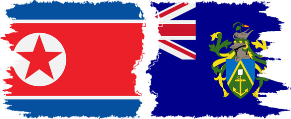 Pitcairn Islands and North Korea grunge flags connection vector