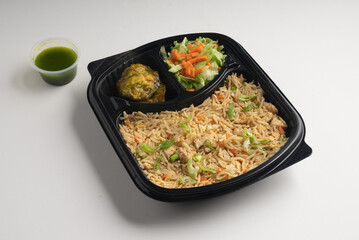 Rice meal box with Chicken Fried rice, Veg Salad and coriander ginger dip