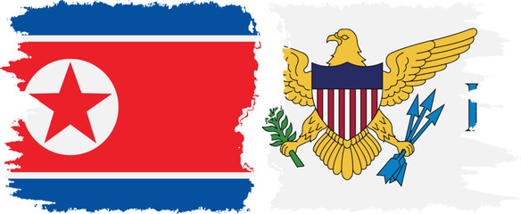 United States Virgin Islands and North Korea grunge flags connection vector