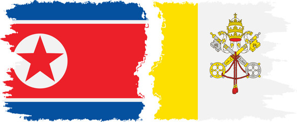 Vatican and North Korea grunge flags connection vector