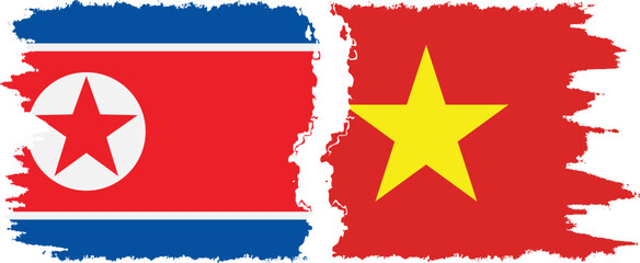 Vietnam and North Korea grunge flags connection vector