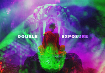 Double Color Exposure Photo Effect Mockup - obrazy, fototapety, plakaty