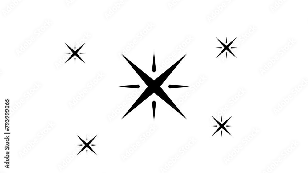 Poster zoom in and out animation the star symbol. large black symbol in the center and four small symbols a