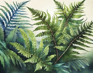 drawing of fern plant leaves on white background