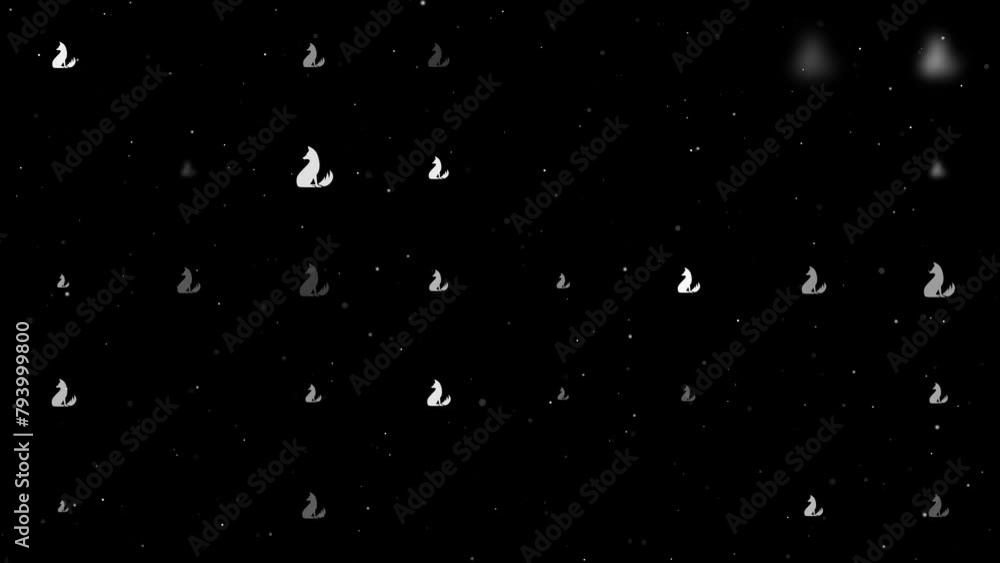 Poster template animation of evenly spaced fox symbols of different sizes and opacity. animation of transpa