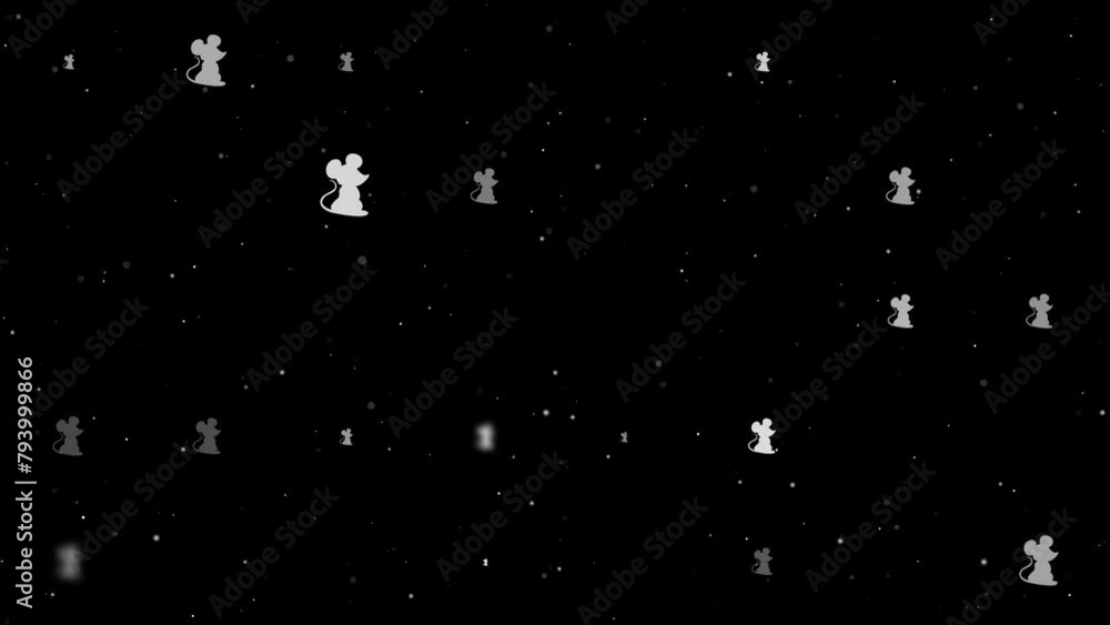 Poster template animation of evenly spaced mouse symbols of different sizes and opacity. animation of trans