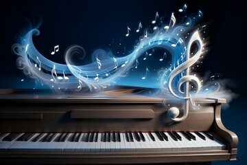 abstract musical background with piano and notes - obrazy, fototapety, plakaty