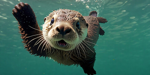 Playful Pup of the Sea: Witness the Adorable Antics of a Cute Sea Otter Frolicking Underwater with Joyful Abandon, 4k wallpaper