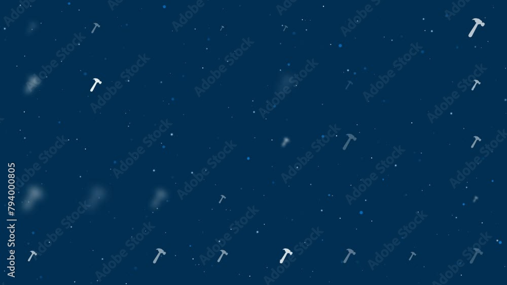 Poster template animation of evenly spaced hammer symbols of different sizes and opacity. animation of tran