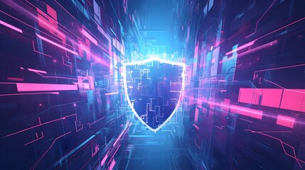 Obraz premium Vibrant Digital Security Shield Safeguarding Complex Cyber Barriers