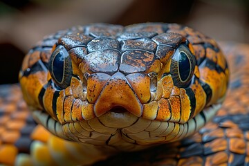 Obraz premium King Cobra: Erecting its hood with menacing eyes, illustrating the apex predator in the snake world.