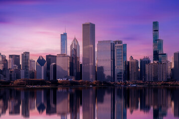 Chicago waterfront and skyline , Illinois, USA - obrazy, fototapety, plakaty